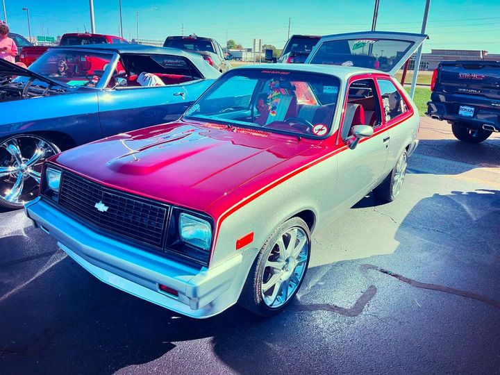 Chevy Chevette in red and white two-tone at a car show